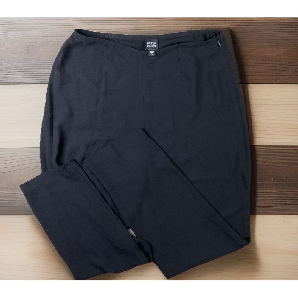 Eileen Fisher Sheer Black Crepe Tapered High Waist Trousers Pants Womens S 2584